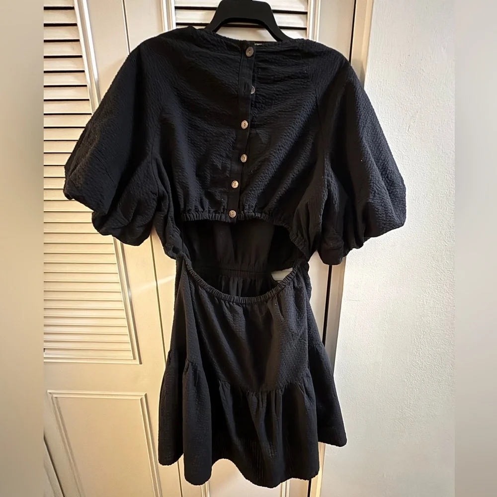 MADEWELL Alessia Puff Sleeve Cut-Out Mini Dress Black SZ XL-0201